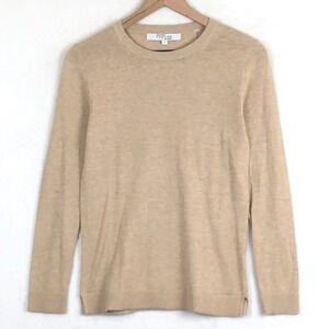 THE LINE Cotton Silk Blend Sweater Women's S Tan Crew Neck L/S Lightweight Fine